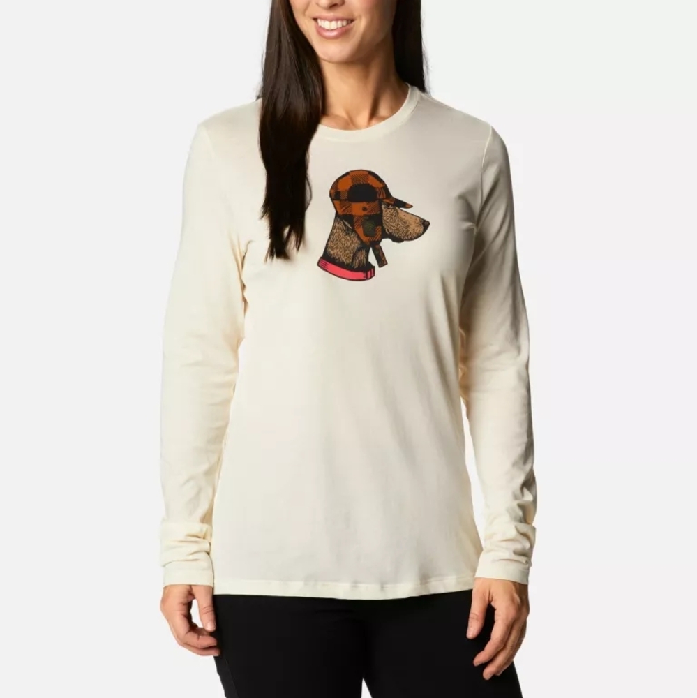 Columbia Hidden Haven Cream Dog Graphic Long Sleeve Tee Size Large